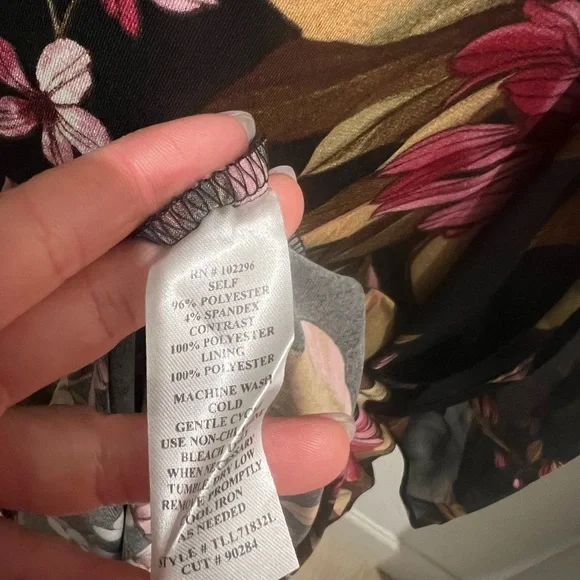 Connected Apparel Black Dress with Pink and Gold Floral Design - Picture 4 of 5